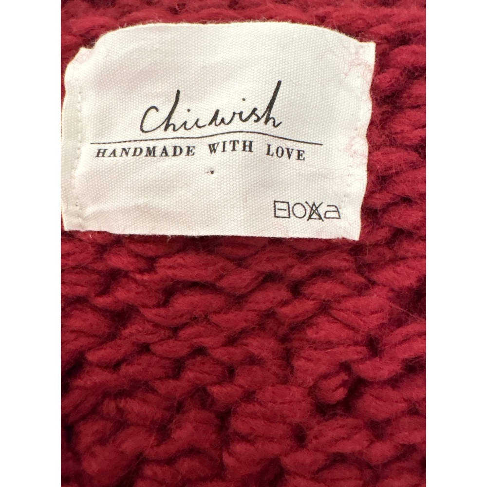 Chicwish Knit your Love Cardigan chunky Sweater Crimson‎ Red Wool Blend Med - Picture 4 of 7